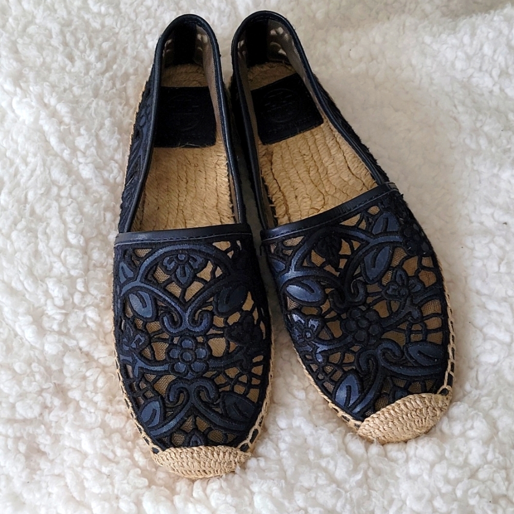 Tory Burch 7.5 Rhea Blue Lace Espadrilles Worn Once